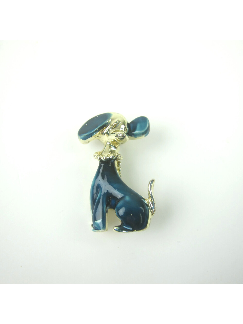 Vintage Poodle Dog Pin Brooch Silver Tone & Deep Blue Enamel Scatter Pin 1.25"